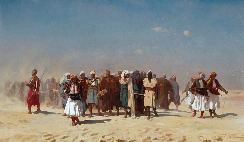 Reclute egiziane che attraversano il deserto